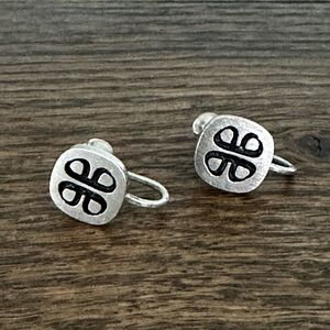 Vintage Sterling Silver Screw Back Earrings | Modern Symbol Design